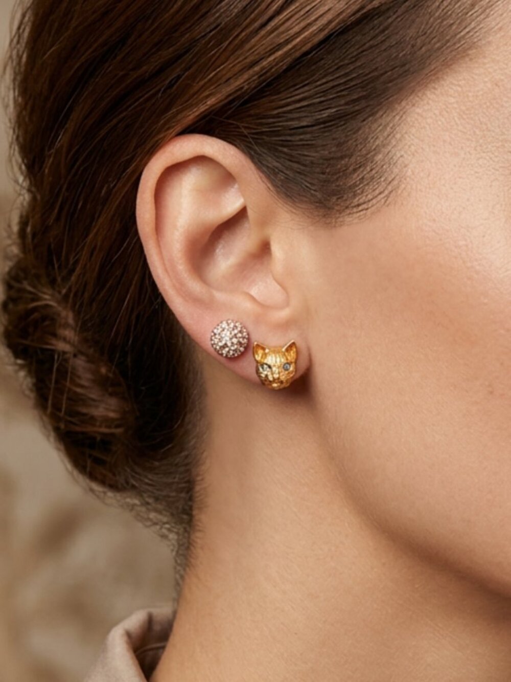 Kate Spade - House Cat Pave Mismatched Stud Earrings with dust bag - WBRUH627